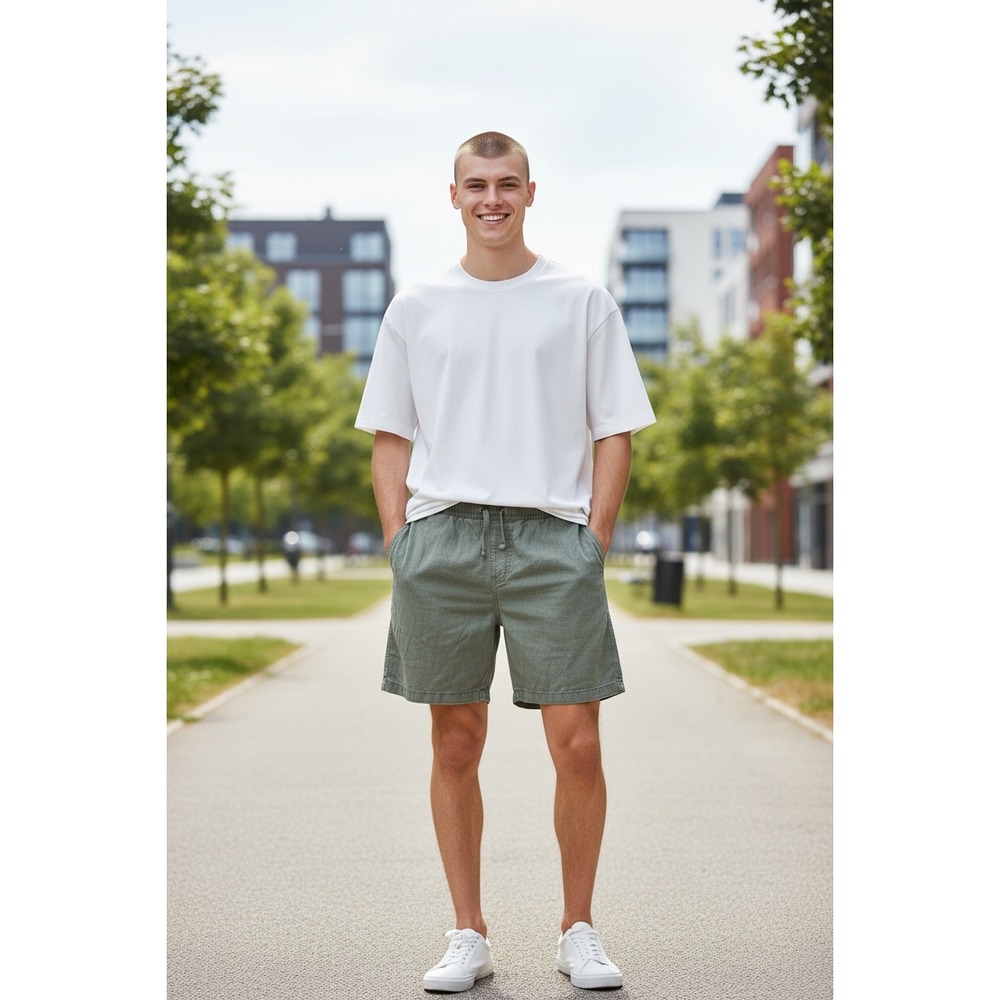 Jachs XL Mens Green Casual Shorts Elastic Waist Drawstring Summer